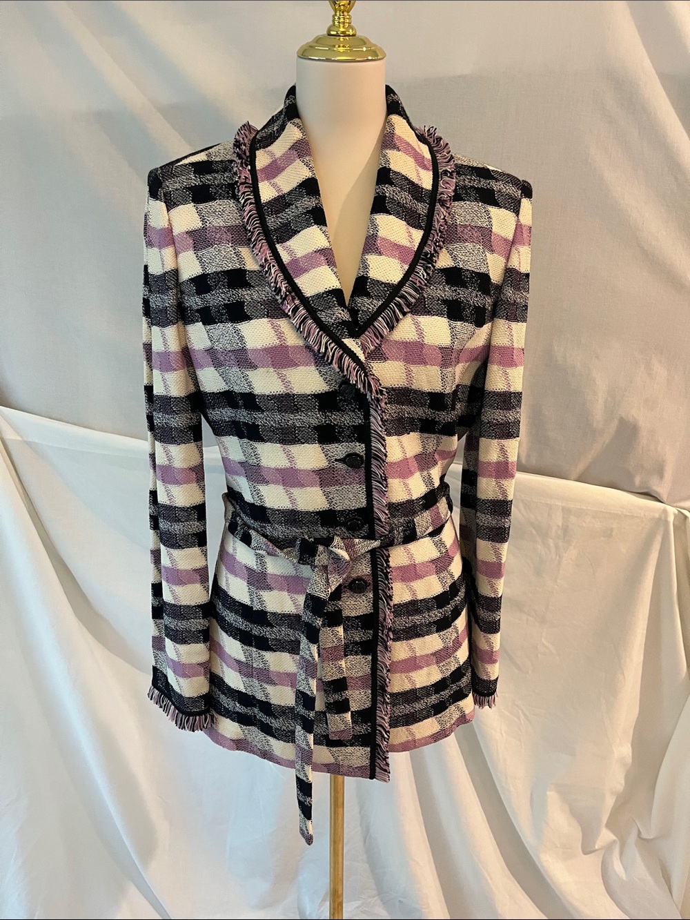 St. John Pink, Black & Cream Chunky Knit Pullover - Picture 2 of 7